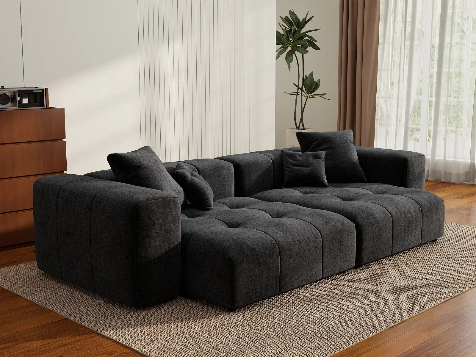 Matrix 2-Seater Black Small Space Loveseat | 2-Piece, Linen Fabric