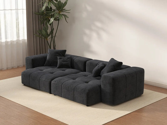 Matrix 2-Seater Black Small Space Loveseat | 2-Piece, Linen Fabric
