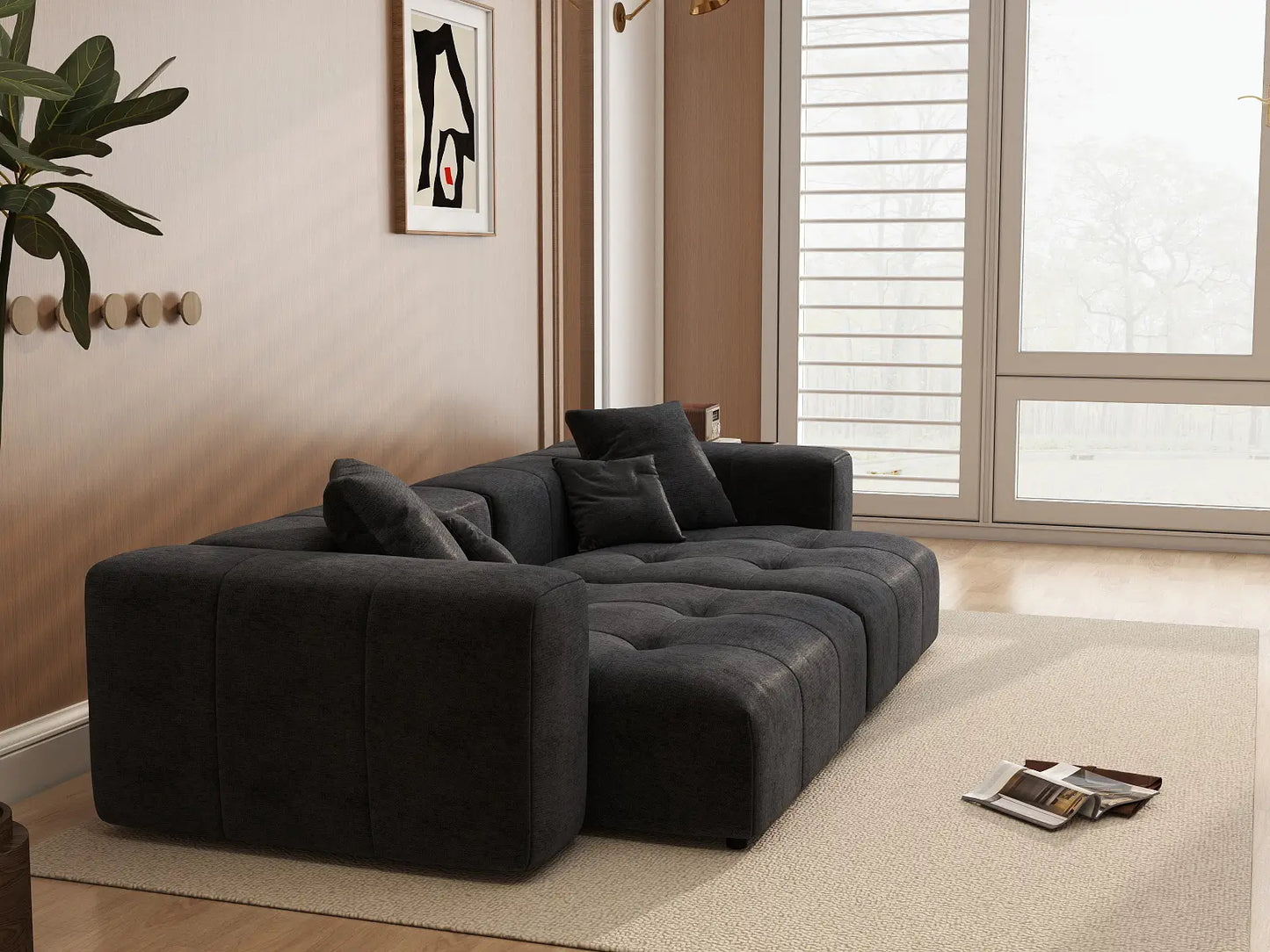 Matrix 2-Seater Black Small Space Loveseat | 2-Piece, Linen Fabric