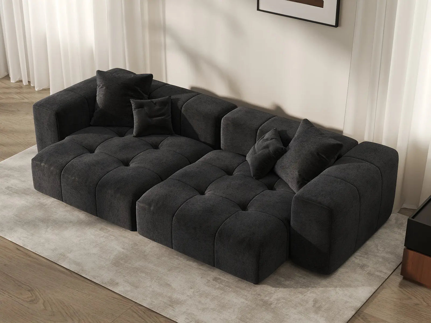 Matrix 2-Seater Black Small Space Loveseat | 2-Piece, Linen Fabric