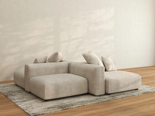 Matrix 2-Seater Beige Symmetrical Sectional | 4-Piece (Includes 2 Ottomans), Corduroy Fabric, Living Room Seating, Washable Cushion Covers