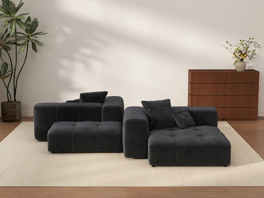 Matrix 2-Seater Black Symmetrical Sectional | 4-Piece (Includes 2 Ottomans), Linen Fabric, Living Room Seating