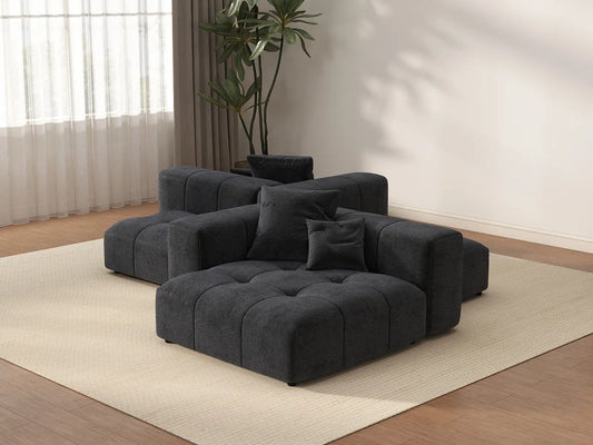 Matrix 2-Seater Black Symmetrical Sectional | 4-Piece (Includes 2 Ottomans), Linen Fabric, Living Room Seating
