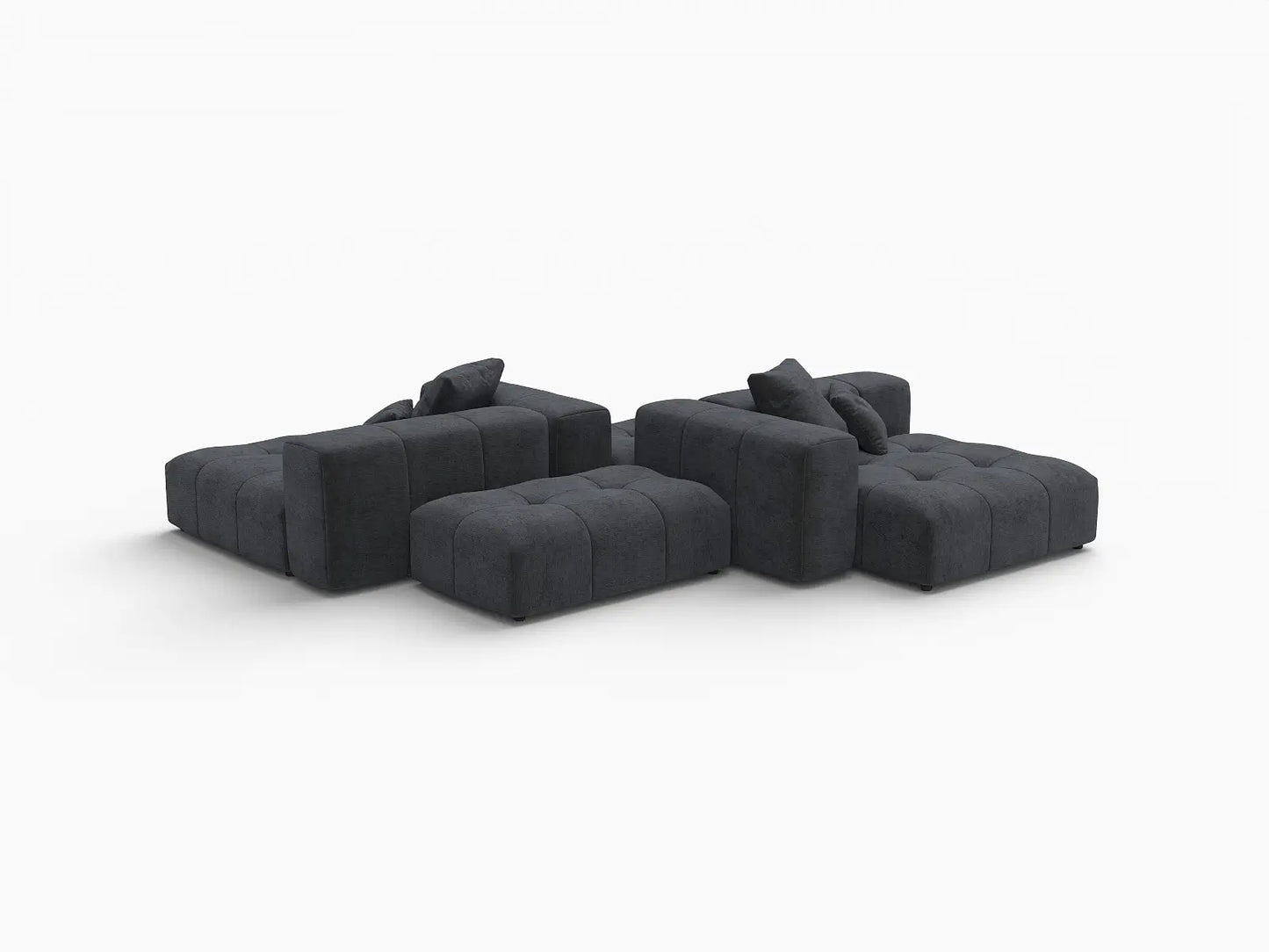 Seccional simétrico negro de 2 plazas Matrix | 4 piezas (incluye 2 otomanas), tela de lino, asientos para sala de estar