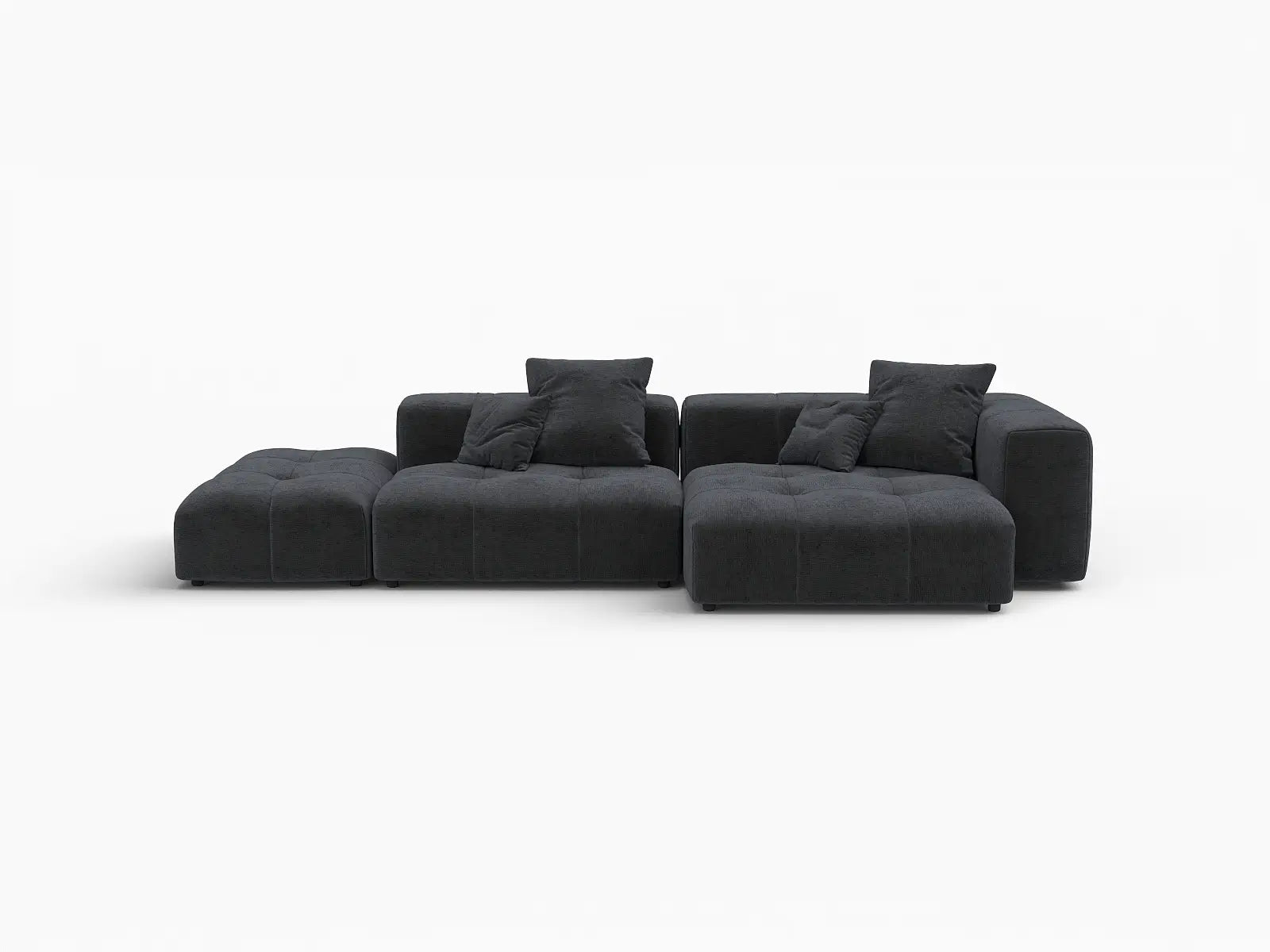 Sofá seccional Matrix de 2 plazas con chaise longue en lino negro | 3 piezas (incluye 1 otomana), Asientos para salón, Diseño modular