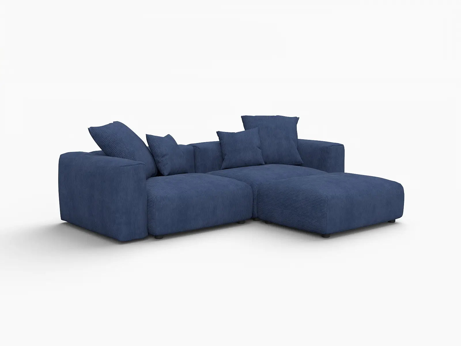 Matrix 2-Seater Chaise Sectional in Blue Corduroy | 3-Piece (Includes 1 Ottoman), Lounge Room Seating, Easy To Clean, Contemporary Style