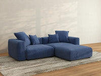 Matrix 2-Seater Chaise Sectional in Blue Corduroy | 3-Piece (Includes 1 Ottoman), Lounge Room Seating, Easy To Clean, Contemporary Style