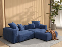 Matrix 2-Seater Chaise Sectional in Blue Corduroy | 3-Piece (Includes 1 Ottoman), Lounge Room Seating, Easy To Clean, Contemporary Style