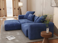 Matrix 2-Seater Chaise Sectional in Blue Corduroy | 3-Piece (Includes 1 Ottoman), Lounge Room Seating, Easy To Clean, Contemporary Style