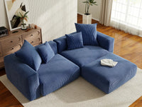 Matrix 2-Seater Chaise Sectional in Blue Corduroy | 3-Piece (Includes 1 Ottoman), Lounge Room Seating, Easy To Clean, Contemporary Style