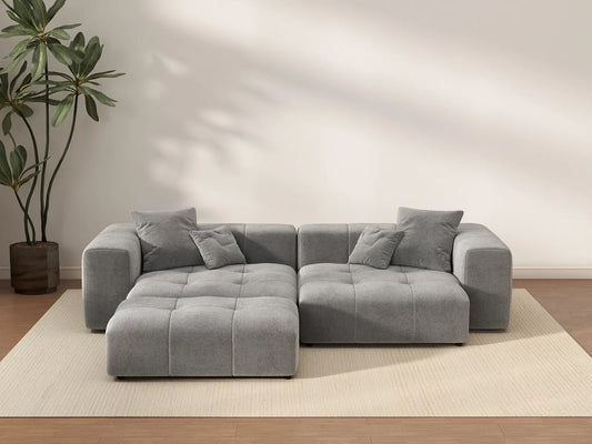 Matrix 2-Seater Chaise Sectional in Light-Grey Linen | 3-Piece (Includes 1 Ottoman), Lounge Room Seating, Modern Style