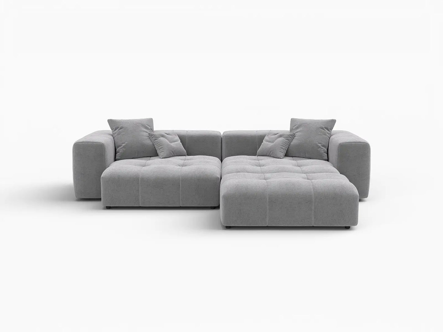 Matrix 2-Seater Chaise Sectional in Light-Grey Linen | 3-Piece (Includes 1 Ottoman), Lounge Room Seating, Modern Style