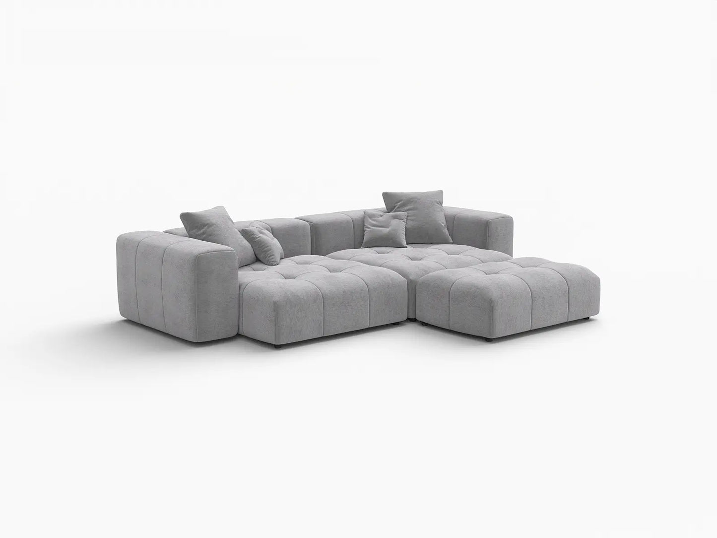 Matrix 2-Seater Chaise Sectional in Light-Grey Linen | 3-Piece (Includes 1 Ottoman), Lounge Room Seating, Modern Style