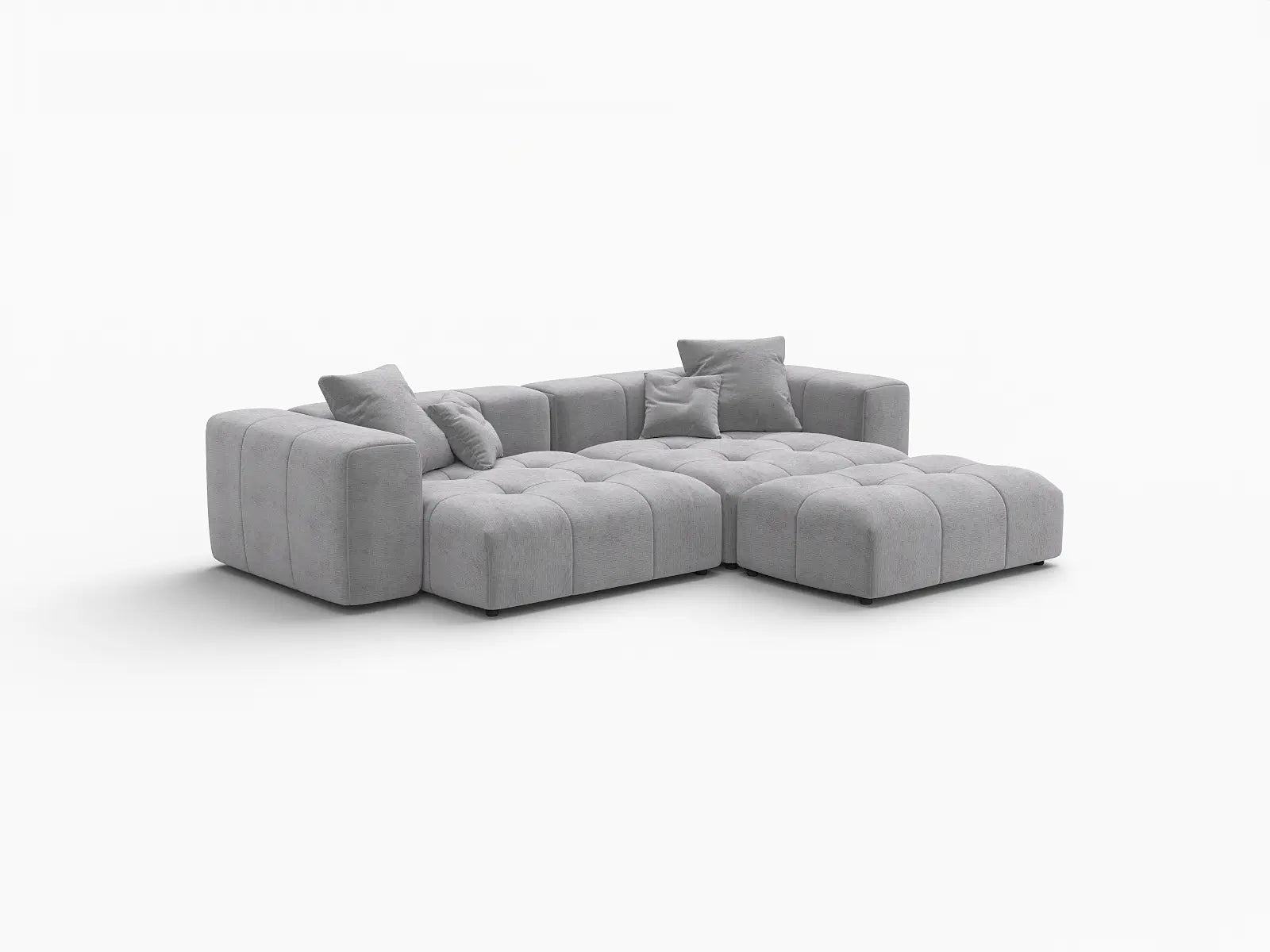 Matrix 2-Seater Chaise Sectional in Light-Grey Linen | 3-Piece (Includes 1 Ottoman), Lounge Room Seating, Modern Style