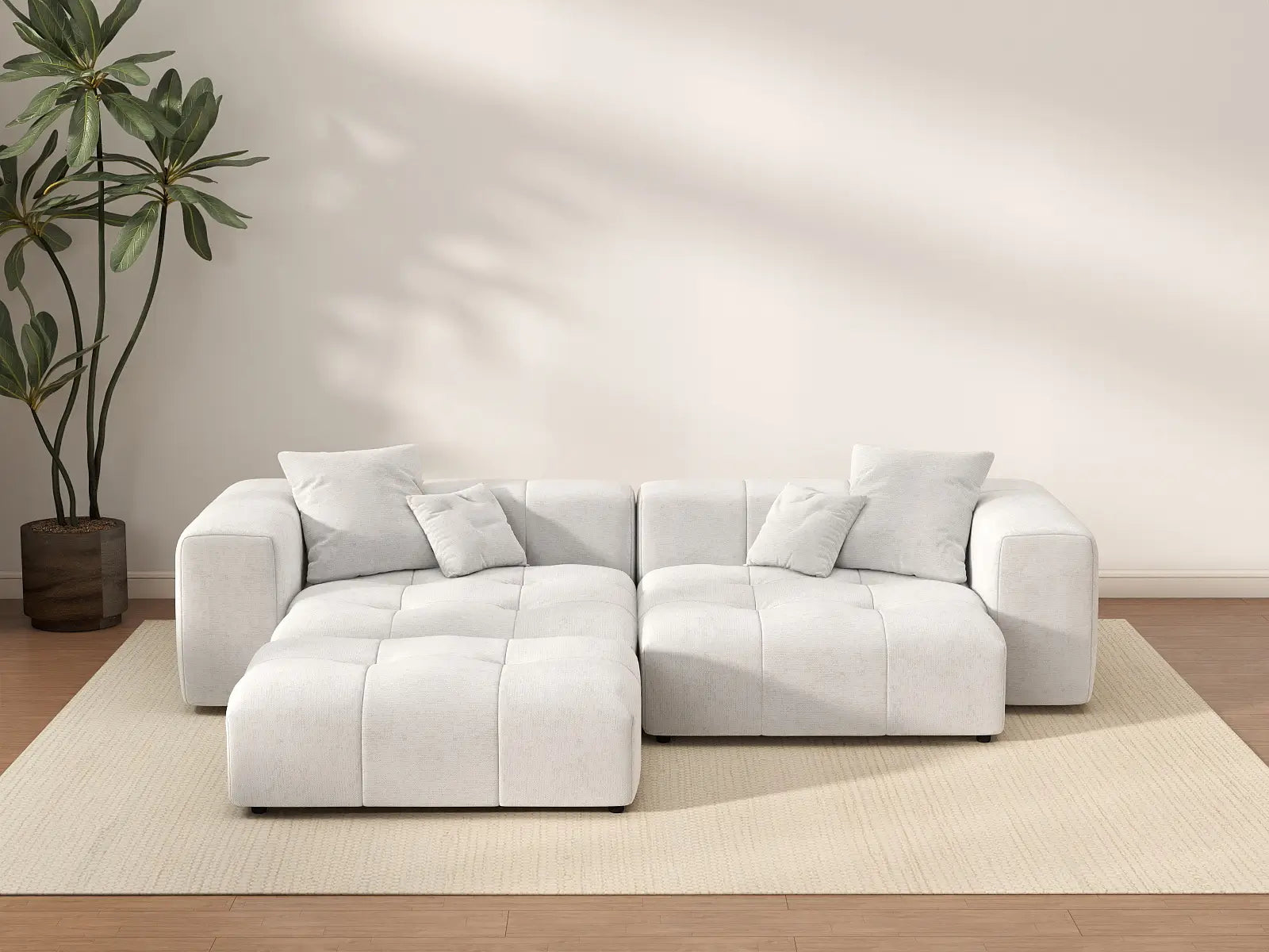 Matrix 2-Seater Chaise Sectional in White Linen | 3-Piece (Includes 1 Ottoman), Lounge Room Seating, Stylish Design