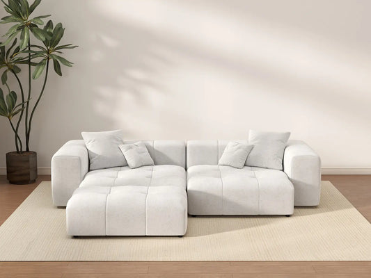 Matrix 2-Seater Chaise Sectional in White Linen | 3-Piece (Includes 1 Ottoman), Lounge Room Seating, Stylish Design