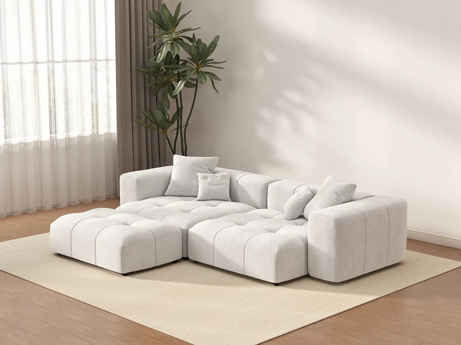 Matrix 2-Seater Chaise Sectional in White Linen | 3-Piece (Includes 1 Ottoman), Lounge Room Seating, Stylish Design
