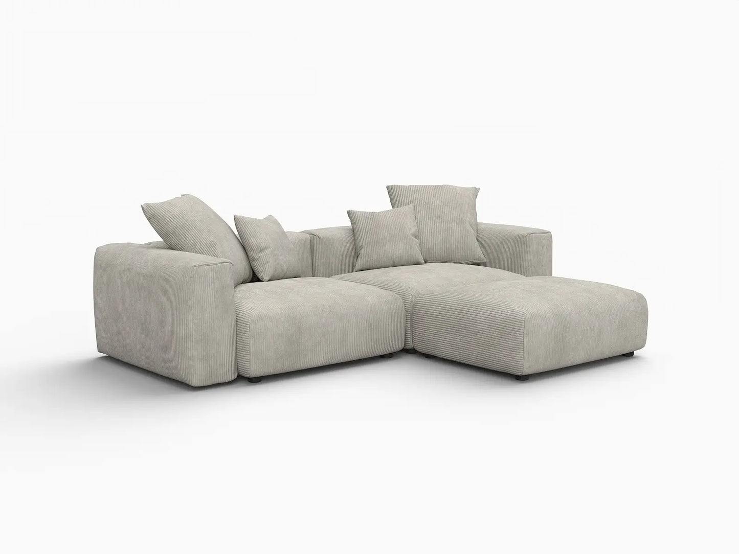 Matrix 2-Seater Grey Chaise Sectional | 3-Piece (Includes 1 Ottoman), Corduroy Fabric, Lounge Room Seating, Washable Cushion Covers