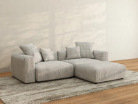Matrix 2-Seater Grey Chaise Sectional | 3-Piece (Includes 1 Ottoman), Corduroy Fabric, Lounge Room Seating, Washable Cushion Covers