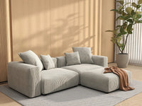 Matrix 2-Seater Grey Chaise Sectional | 3-Piece (Includes 1 Ottoman), Corduroy Fabric, Lounge Room Seating, Washable Cushion Covers