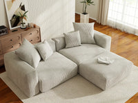Matrix 2-Seater Grey Chaise Sectional | 3-Piece (Includes 1 Ottoman), Corduroy Fabric, Lounge Room Seating, Washable Cushion Covers