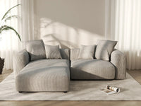 Matrix 2-Seater Grey Chaise Sectional | 3-Piece (Includes 1 Ottoman), Corduroy Fabric, Lounge Room Seating, Washable Cushion Covers