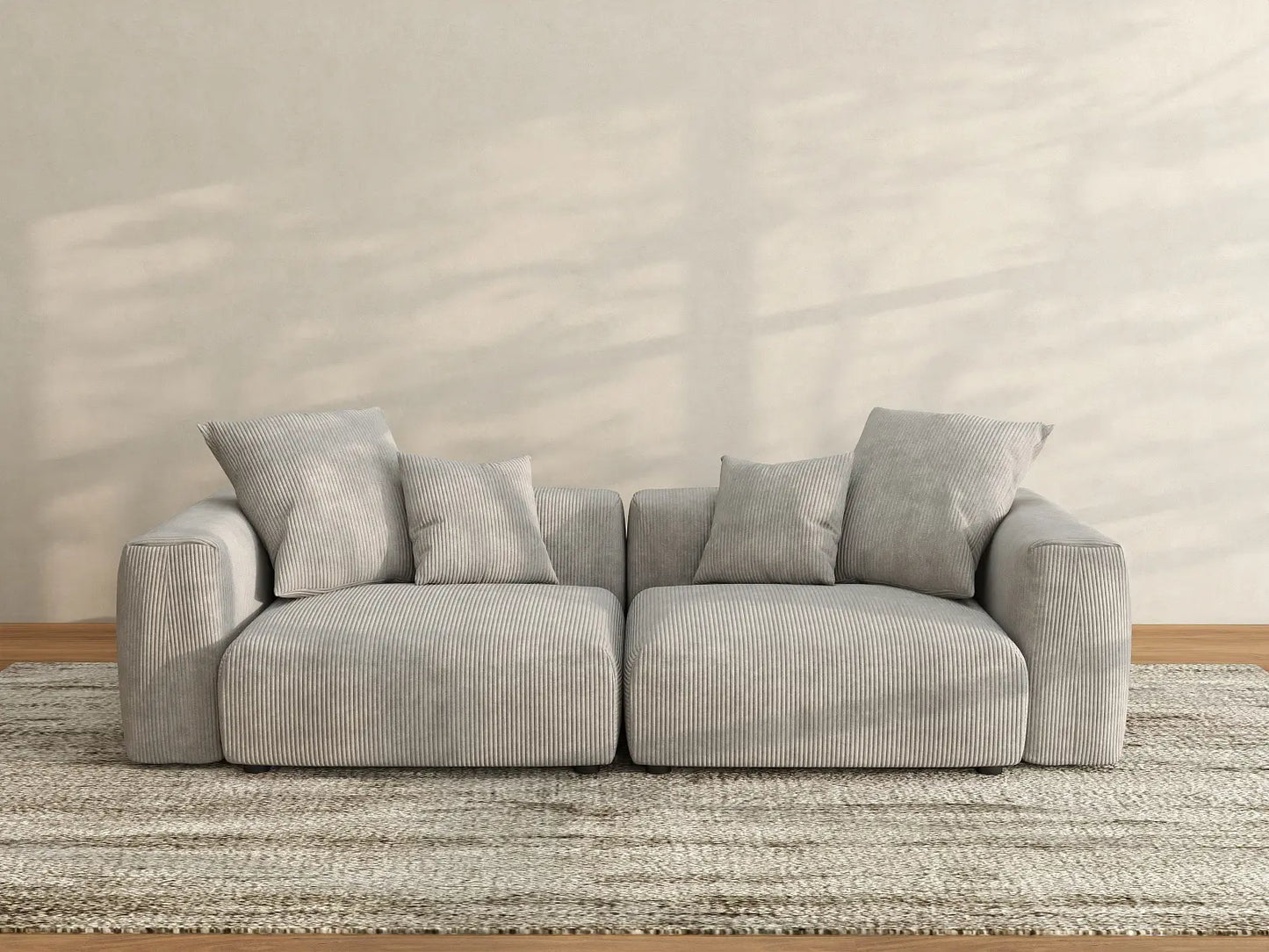 Matrix 2-Seater Grey Loveseat | 2-Piece, Corduroy Fabric, Small Space Seating, Washable Cushion Covers