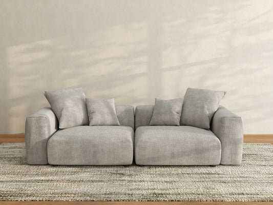 Matrix 2-Seater Grey Loveseat | 2-Piece, Corduroy Fabric, Small Space Seating, Washable Cushion Covers