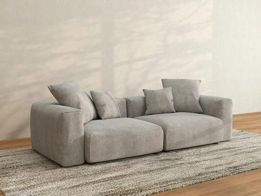 Matrix 2-Seater Grey Loveseat | 2-Piece, Corduroy Fabric, Small Space Seating, Washable Cushion Covers