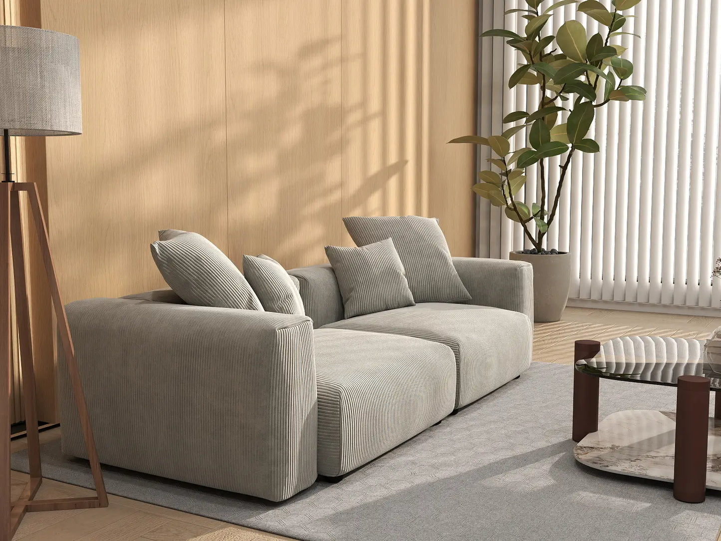 Matrix 2-Seater Grey Loveseat | 2-Piece, Corduroy Fabric, Small Space Seating, Washable Cushion Covers
