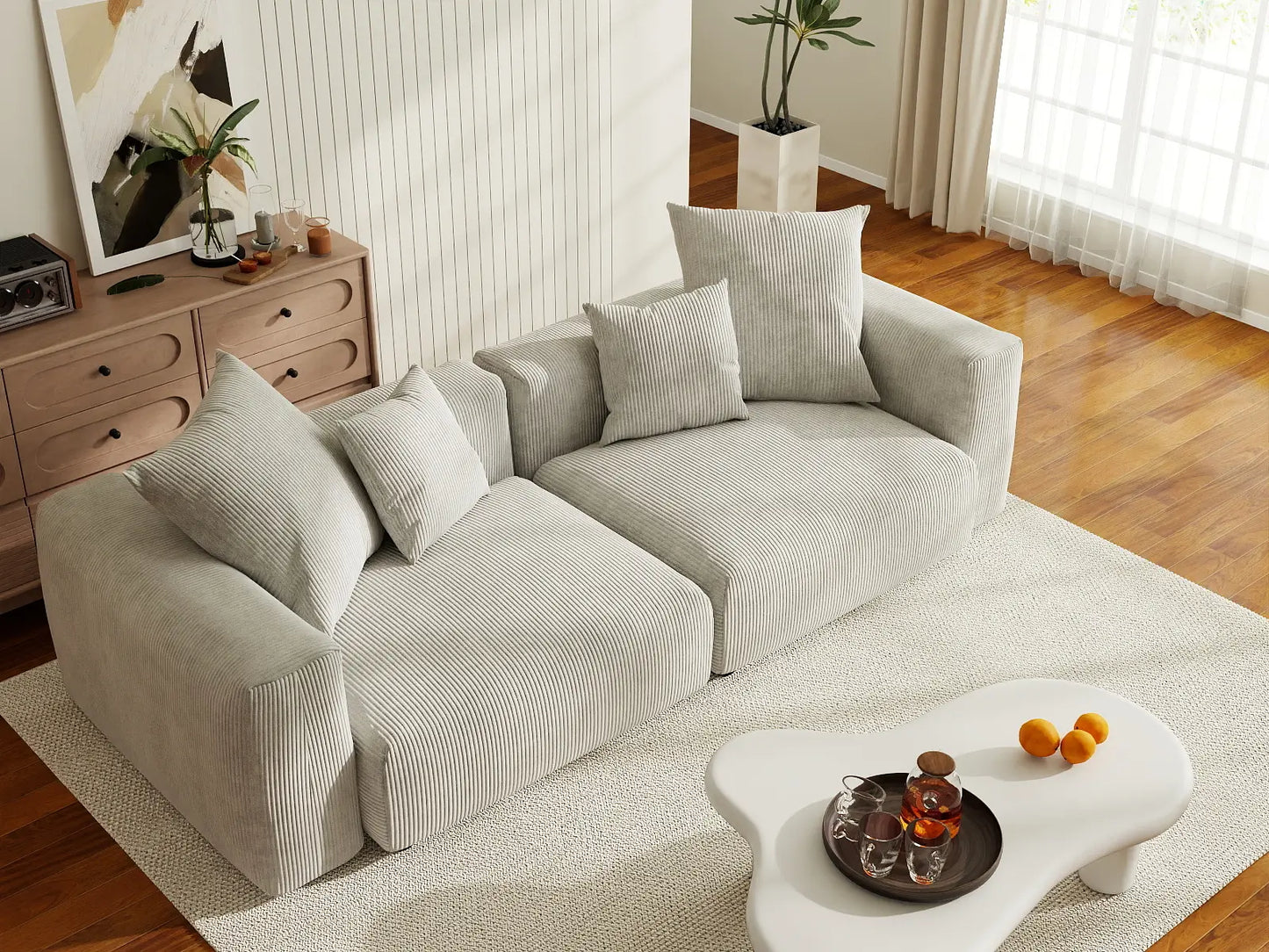 Matrix 2-Seater Grey Loveseat | 2-Piece, Corduroy Fabric, Small Space Seating, Washable Cushion Covers