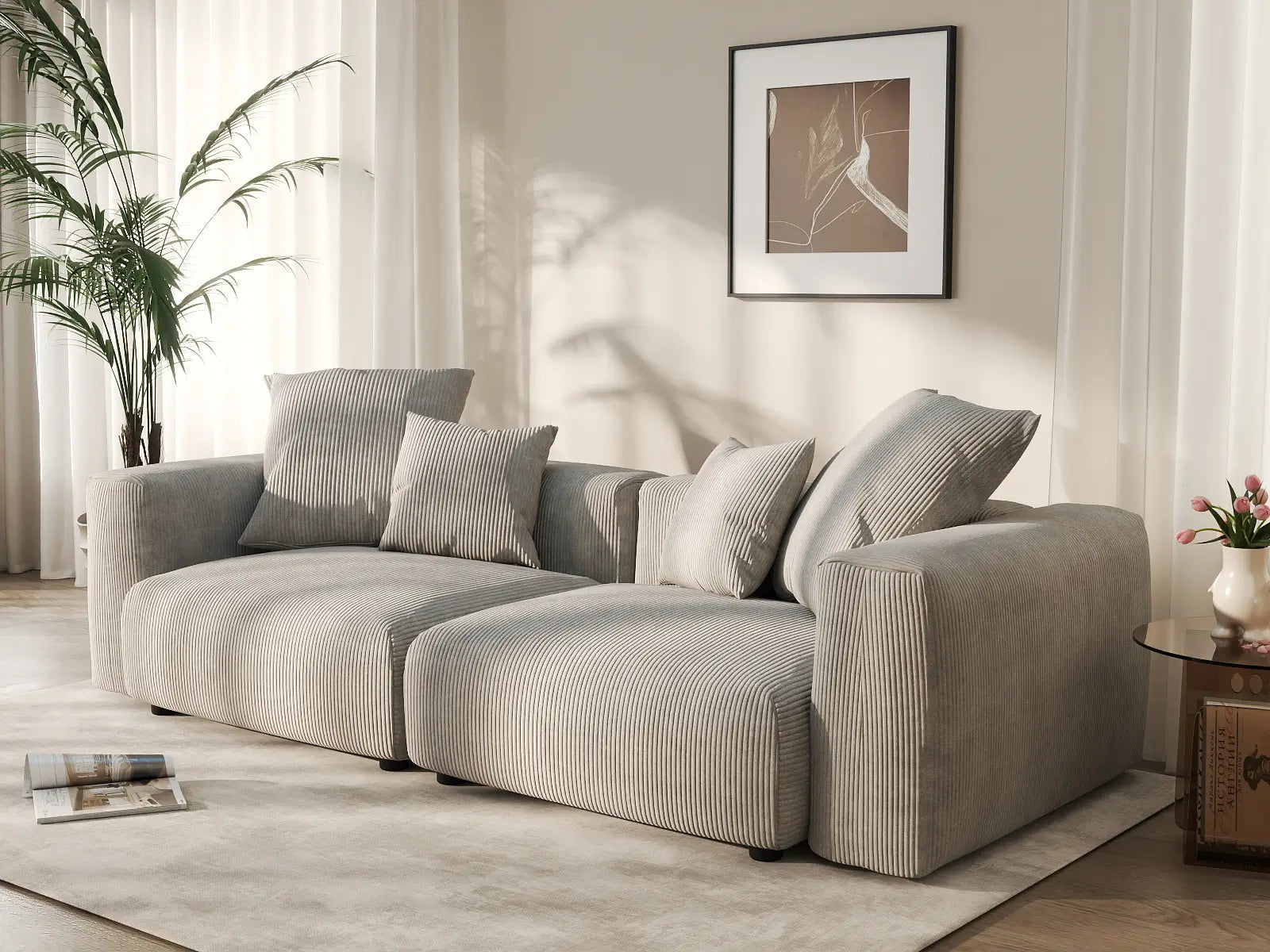 Matrix 2-Seater Grey Loveseat | 2-Piece, Corduroy Fabric, Small Space Seating, Washable Cushion Covers