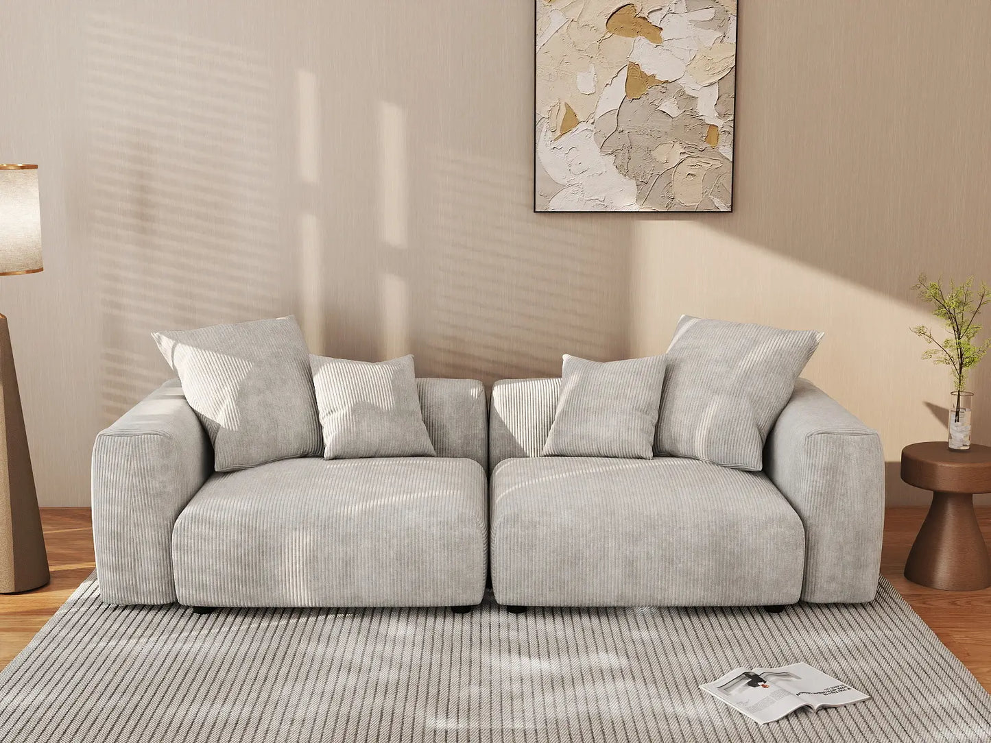 Matrix 2-Seater Grey Loveseat | 2-Piece, Corduroy Fabric, Small Space Seating, Washable Cushion Covers