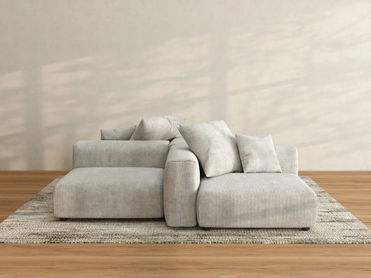 Matrix 2-Seater Grey Symmetrical Sectional | 4-Piece (Includes 2 Ottomans), Corduroy Fabric, Living Room Seating, Washable Cushion Covers
