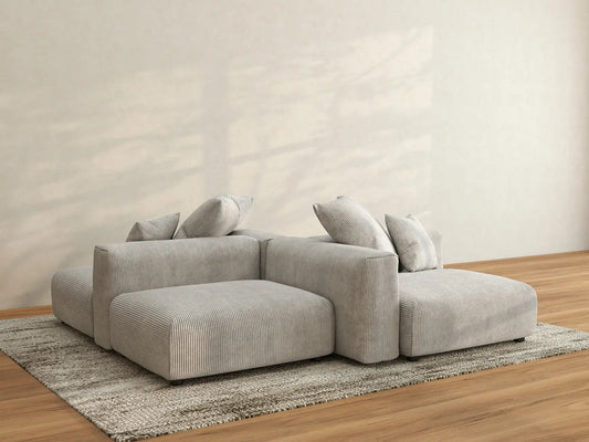 Matrix 2-Seater Grey Symmetrical Sectional | 4-Piece (Includes 2 Ottomans), Corduroy Fabric, Living Room Seating, Washable Cushion Covers