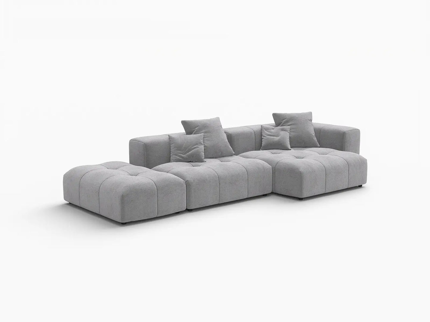 Seccional Matrix de 2 plazas con chaise longue gris claro | 3 piezas (incluye 1 otomana), tejido de lino, asientos para sala de estar
