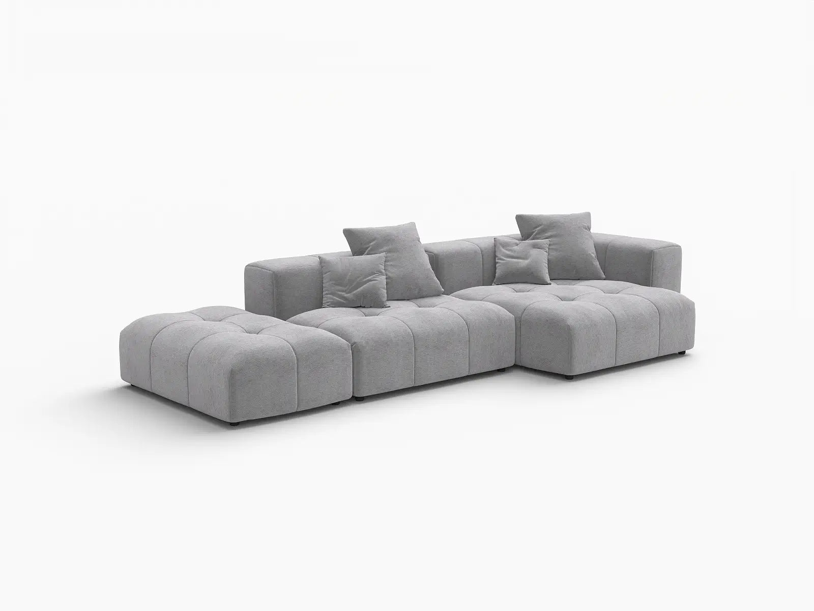 Seccional Matrix de 2 plazas con chaise longue gris claro | 3 piezas (incluye 1 otomana), tejido de lino, asientos para sala de estar