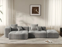 Seccional Matrix de 2 plazas con chaise longue gris claro | 3 piezas (incluye 1 otomana), tejido de lino, asientos para sala de estar