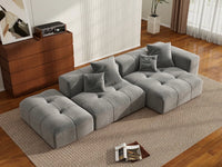 Seccional Matrix de 2 plazas con chaise longue gris claro | 3 piezas (incluye 1 otomana), tejido de lino, asientos para sala de estar