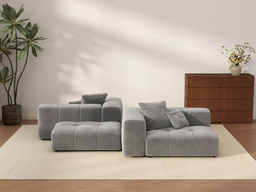 Matrix 2-Seater Light Grey Large Space Symmetrical Sectional | 4-Piece (Includes 2 Ottomans), Linen Fabric