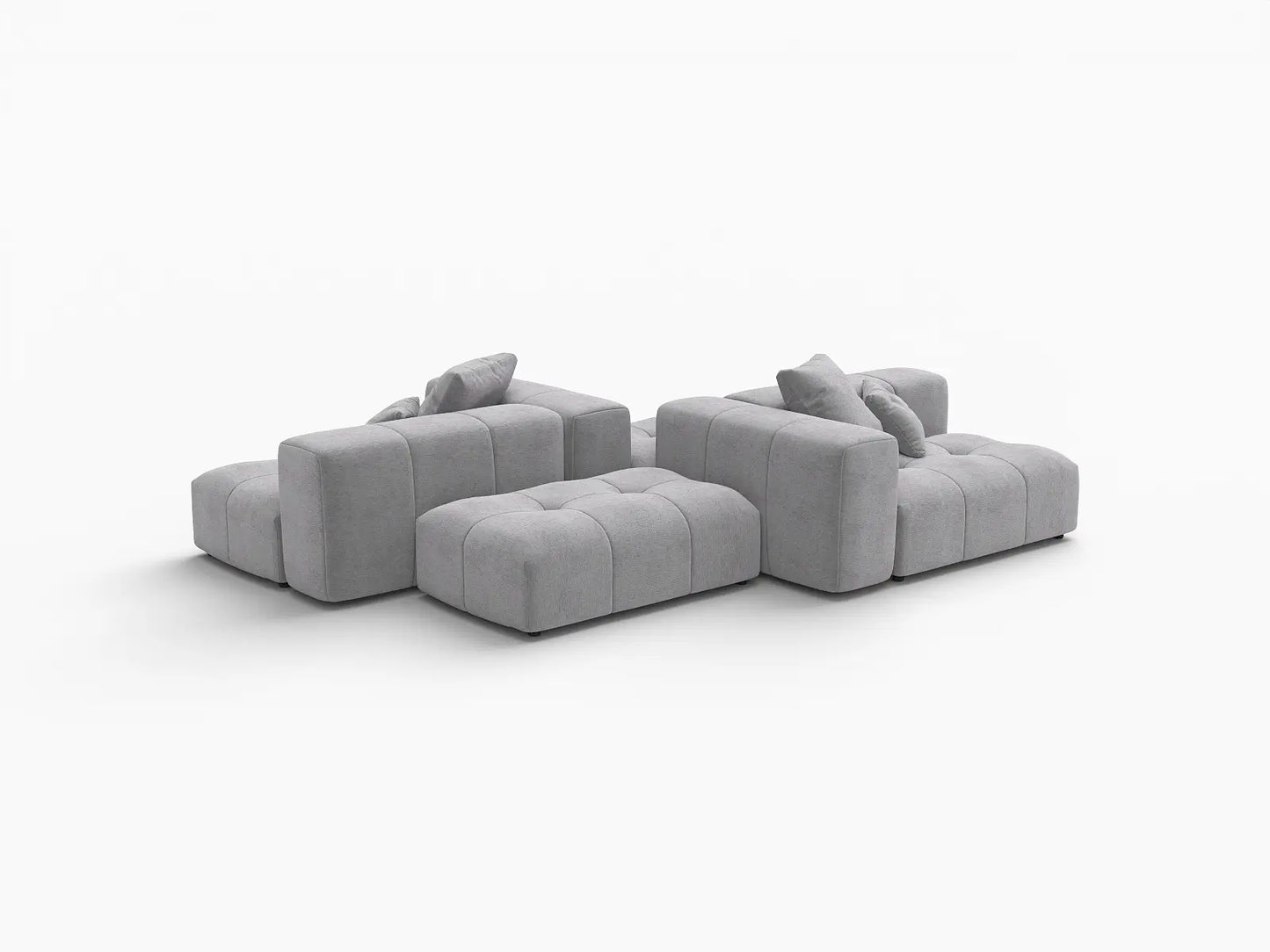 Matrix 2-Seater Light Grey Large Space Symmetrical Sectional | 4-Piece (Includes 2 Ottomans), Linen Fabric