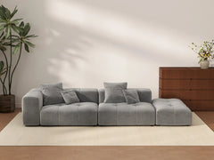 Matrix 2-Seater Light Grey Small Space Chaise Sectional | 3-Piece (Includes 1 Ottoman), Linen Fabric