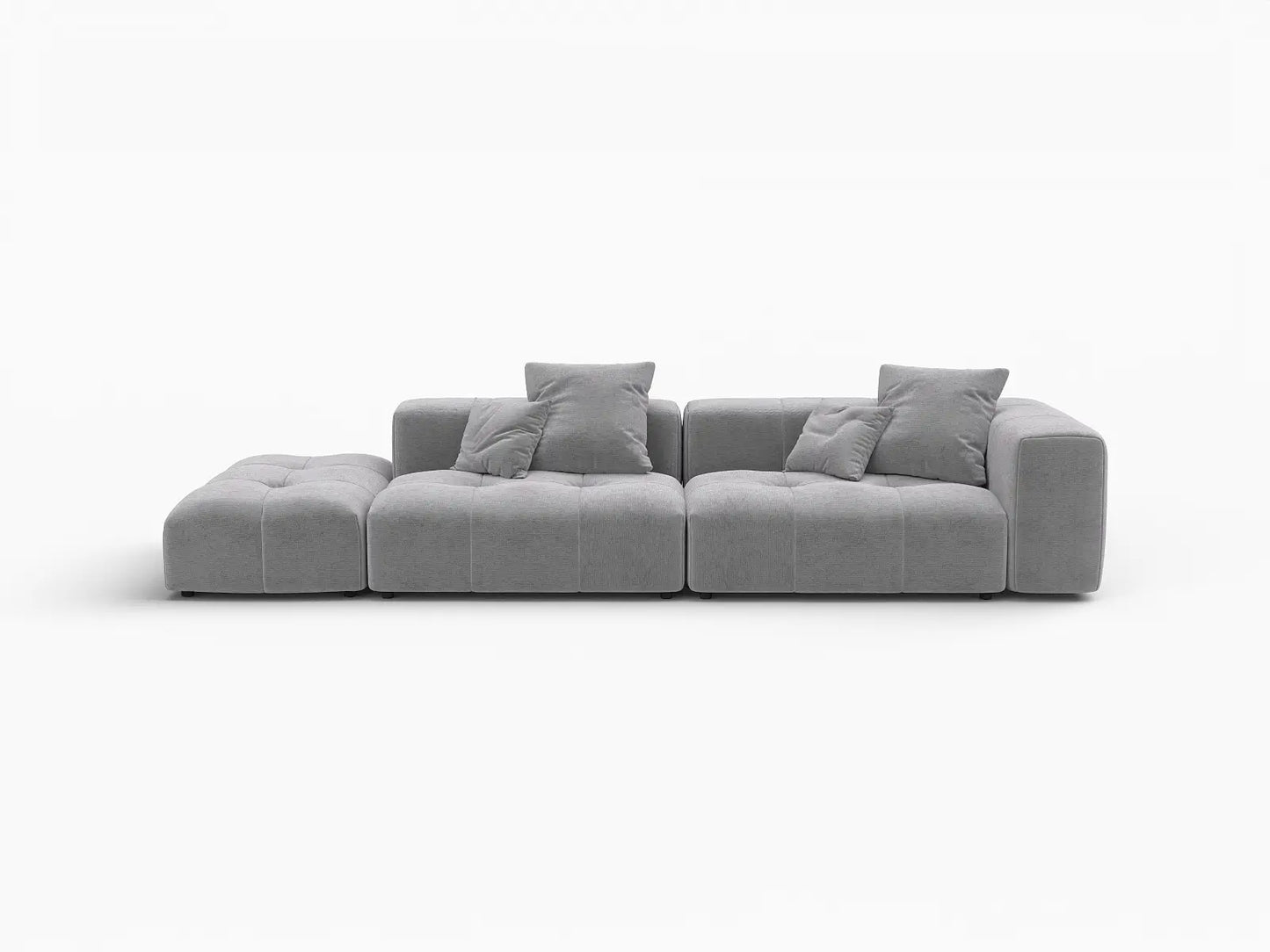 Matrix 2-Seater Light Grey Small Space Chaise Sectional | 3-Piece (Includes 1 Ottoman), Linen Fabric