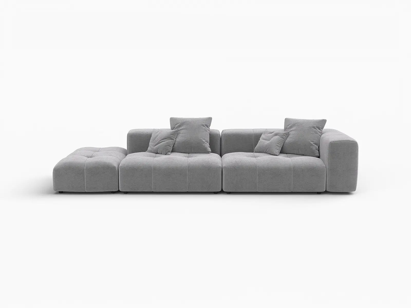 Matrix 2-Seater Light Grey Small Space Chaise Sectional | 3-Piece (Includes 1 Ottoman), Linen Fabric