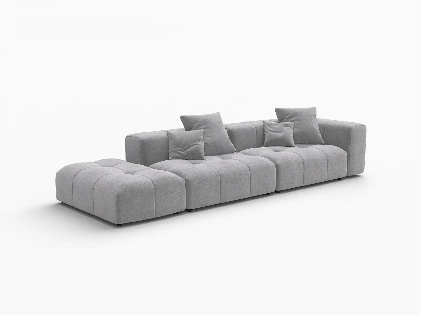 Matrix 2-Seater Light Grey Small Space Chaise Sectional | 3-Piece (Includes 1 Ottoman), Linen Fabric