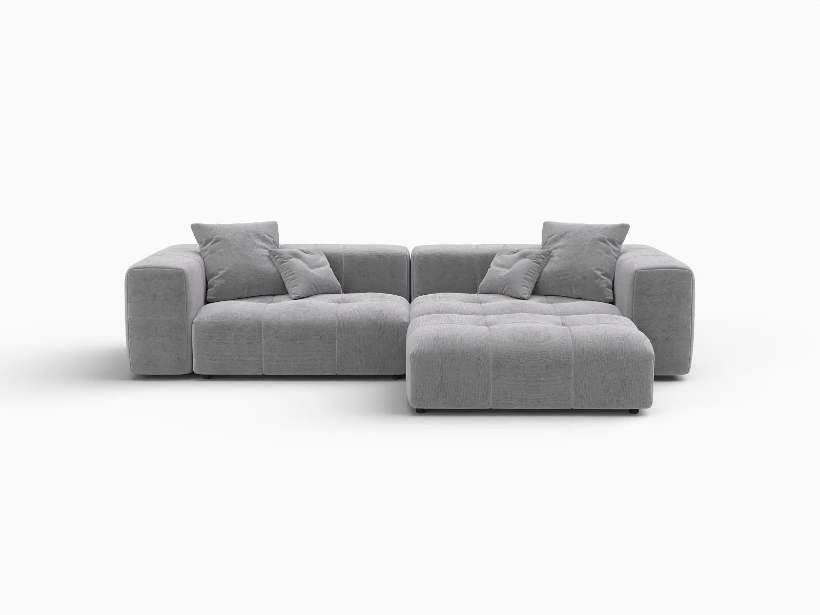 Seccional de chaise de 2 asientos para espacios pequeños Matrix gris claro | 3 piezas (incluye 1 otomana), tela de lino