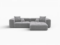 Seccional de chaise de 2 asientos para espacios pequeños Matrix gris claro | 3 piezas (incluye 1 otomana), tela de lino