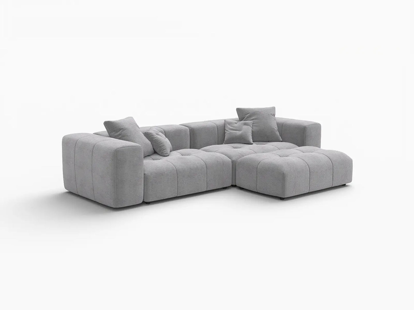 Seccional de chaise de 2 asientos para espacios pequeños Matrix gris claro | 3 piezas (incluye 1 otomana), tela de lino
