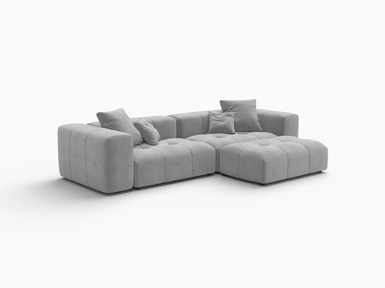 Seccional de chaise de 2 asientos para espacios pequeños Matrix gris claro | 3 piezas (incluye 1 otomana), tela de lino