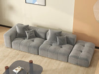 Matrix 2-Seater Light Grey Small Space Chaise Sectional | 3-Piece (Includes 1 Ottoman), Linen Fabric